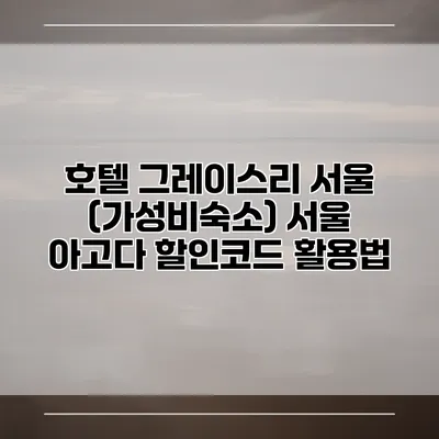호텔 그레이스리 서울 (가성비숙소) 서울 아고다 할인코드 활용법