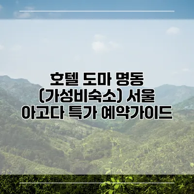 호텔 도마 명동 (가성비숙소) 서울 아고다 특가 예약가이드